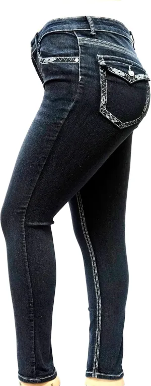 Jack David Women's Plus Size Blue/Black Curvy Stretch Flap Pocket Skinny/Bootcut/Cargo Denim Jeans Pants