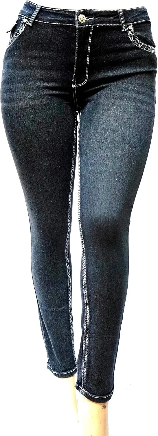 Jack David Women's Plus Size Blue/Black Curvy Stretch Flap Pocket Skinny/Bootcut/Cargo Denim Jeans Pants