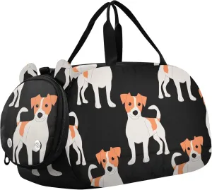 Jack Russell Breed Dog Black Sports Duffle Bag for Girls Boys, Gym Bag with Shoe Compartment, Kids Travel Overnight Weekender Shoulder Bag