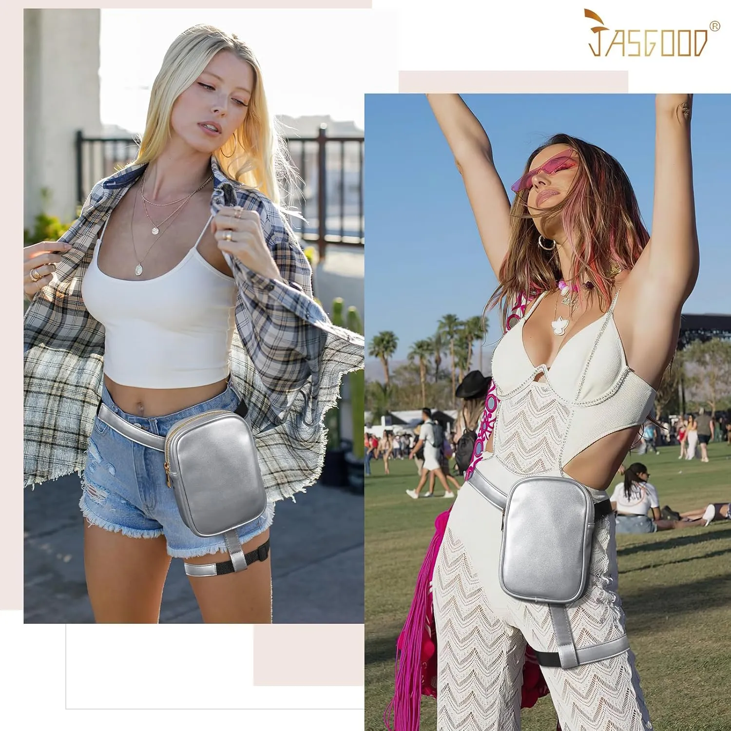 JASGOOD Thigh Harness Leg Bag Fanny Pack for Women Leg Purse Drop Leg Bag, D-Silver