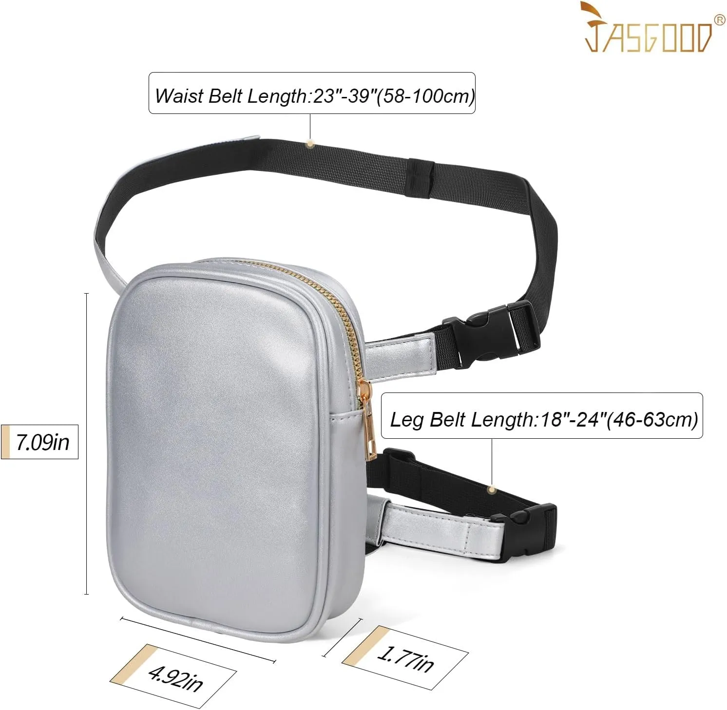 JASGOOD Thigh Harness Leg Bag Fanny Pack for Women Leg Purse Drop Leg Bag, D-Silver
