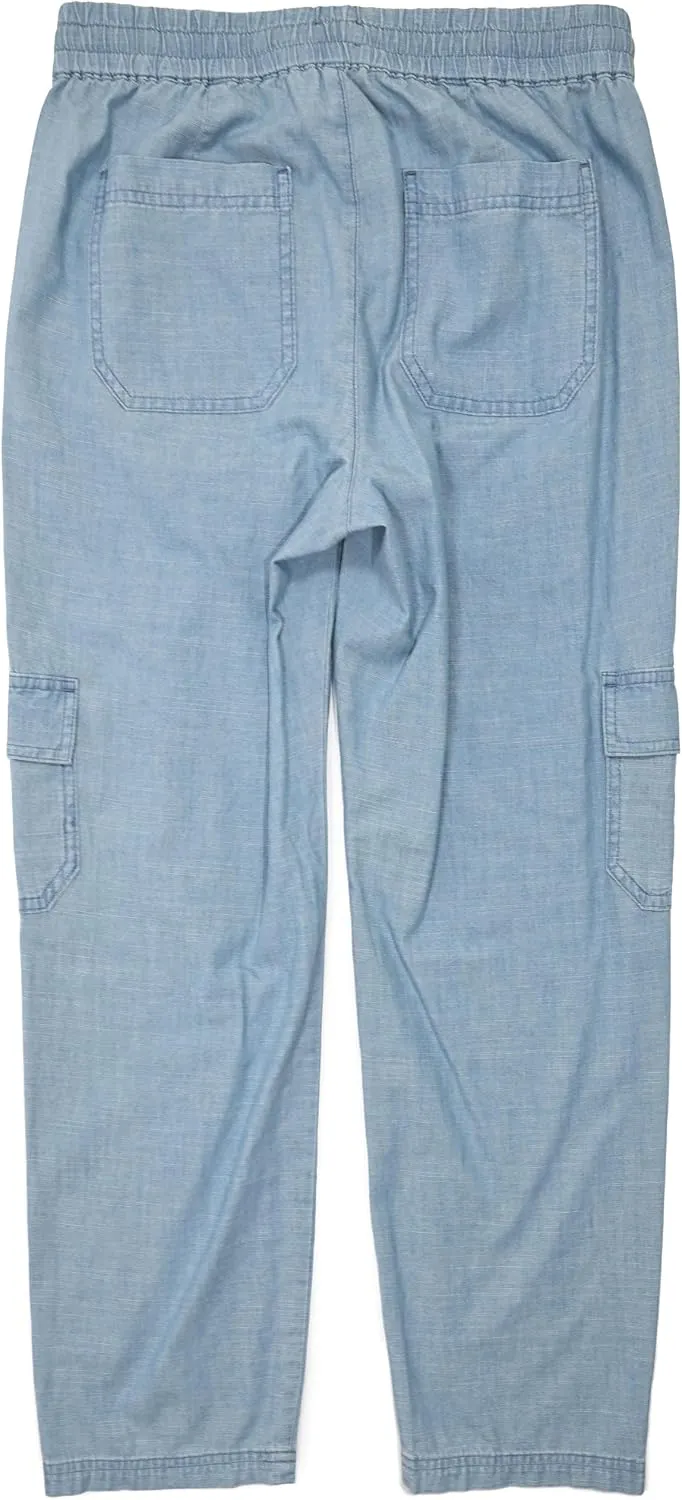 J.Crew Mercantile Women's Chambray Crop Straight-Leg Drawstring Cargo Pant