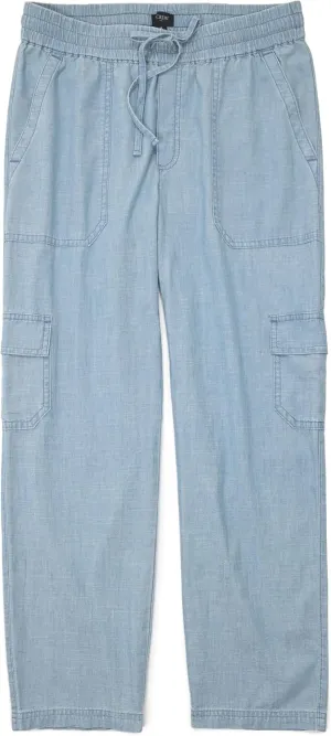 J.Crew Mercantile Women's Chambray Crop Straight-Leg Drawstring Cargo Pant