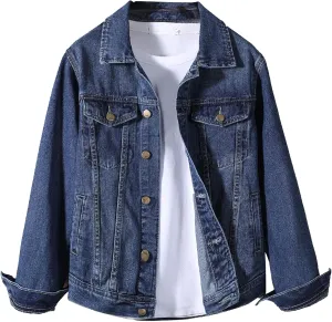 JEKE-DG Men's Button Down Vintage Jean Jacket Comfortable Classic Denim Jacket Trucker Casual Slim Fit Jacket Coat
