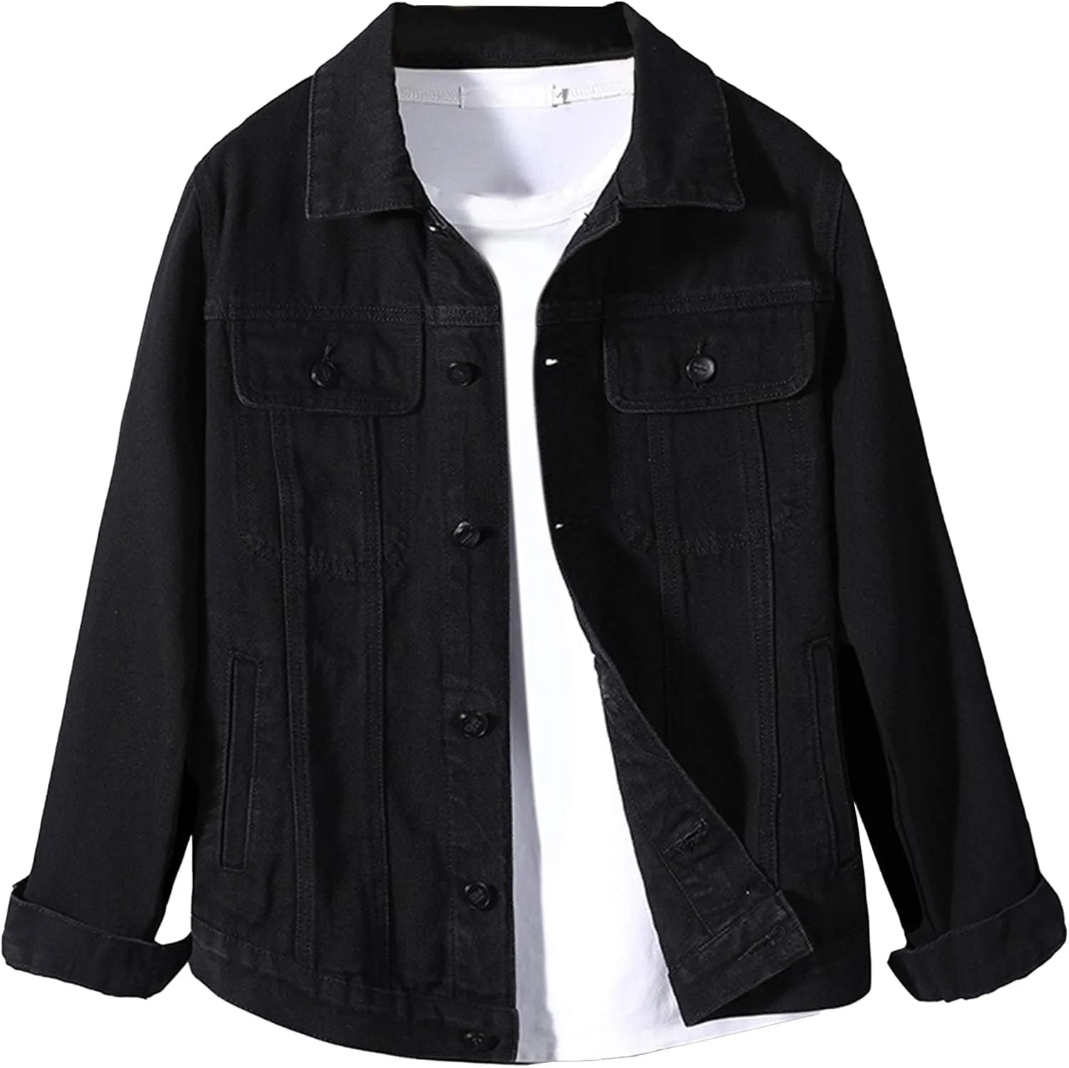 JEKE-DG Men's Button Down Vintage Jean Jacket Comfortable Classic Denim Jacket Trucker Casual Slim Fit Jacket Coat