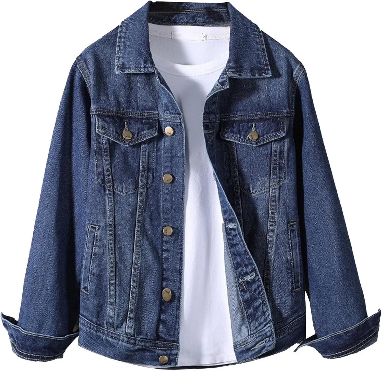 JEKE-DG Men's Button Down Vintage Jean Jacket Comfortable Classic Denim Jacket Trucker Casual Slim Fit Jacket Coat