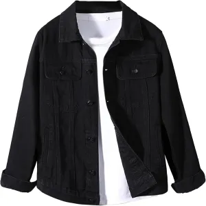 JEKE-DG Men's Button Down Vintage Jean Jacket Comfortable Classic Denim Jacket Trucker Casual Slim Fit Jacket Coat