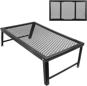 JEOZBM Grill Table, Folding Camping Table with Mesh Desktop, Outdoor Metal Table for Camping, Picnic, Beach and BBQ, RV