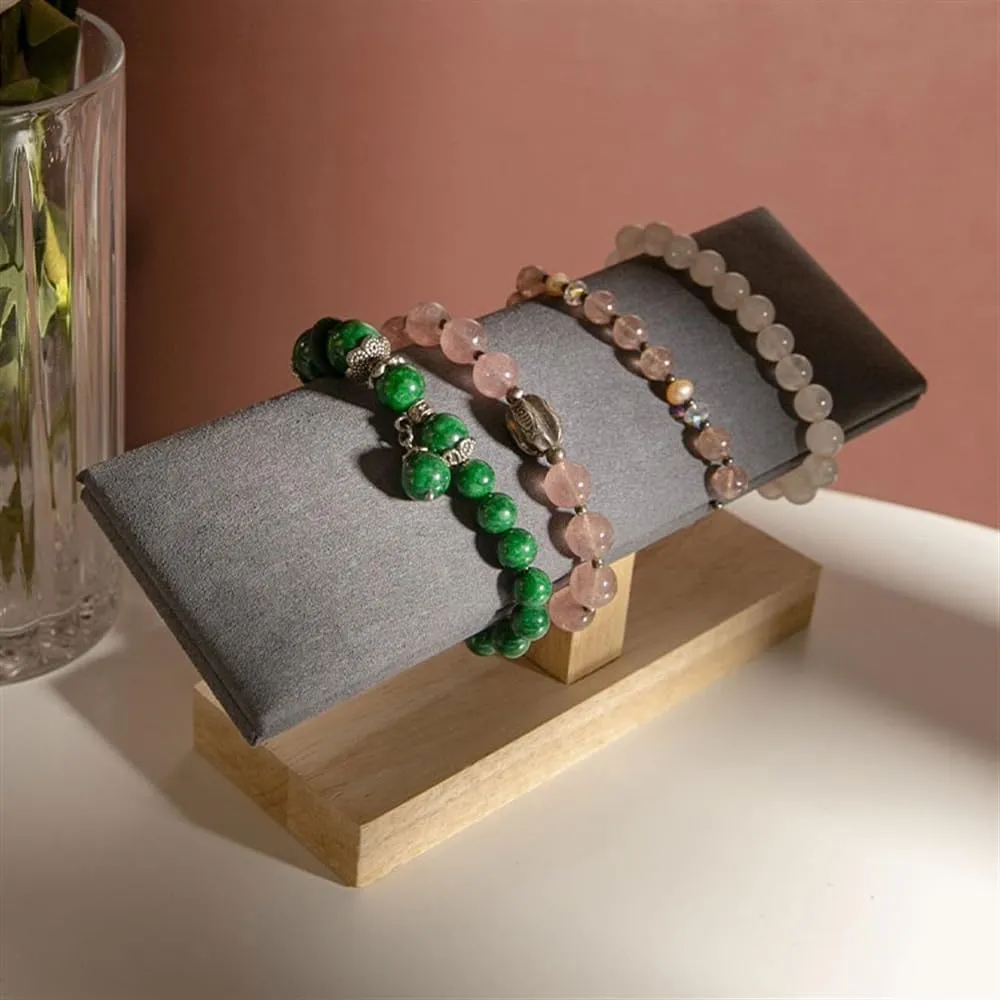 Jewelry Display Stand Velvet Wooden Jewelry Rack Bracelet Watch Stand Display Props Shopping Mall Counter Jewelry Display Organizers Necklace Stand Display(Gris)