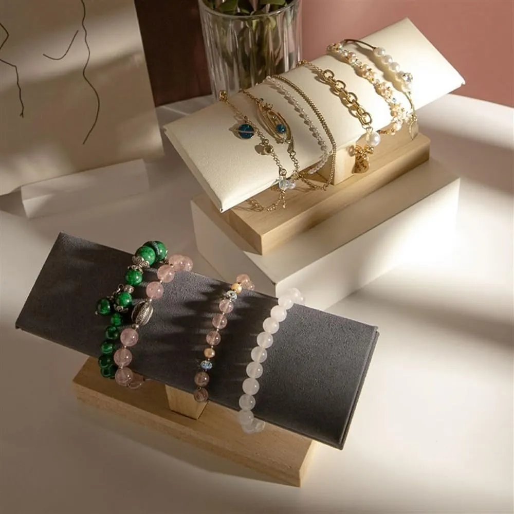 Jewelry Display Stand Velvet Wooden Jewelry Rack Bracelet Watch Stand Display Props Shopping Mall Counter Jewelry Display Organizers Necklace Stand Display(White)