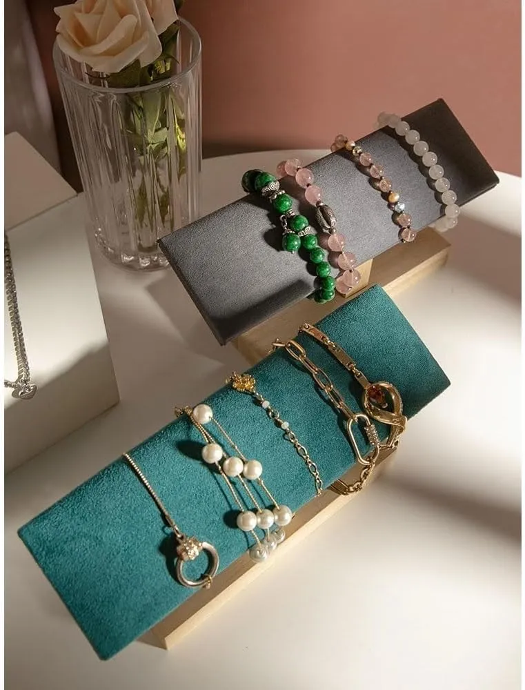 Jewelry Organizer Stand Velvet Wooden Jewelry Rack Bracelet Watch Stand Display Props Shopping Mall Counter Jewelry Display Organizers Necklace Display Stand(Green)