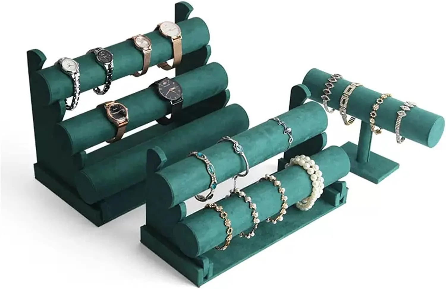 Jewelry Rack Velvet Bracelet Display Stand 1/2/3 Tier Detachable Bracelet Holder Watch Stand T-Bar Bracelet Stand for Jewelry Organizer and Hairband Display, Green Jewelry Stand Holder ( Color : 2 )