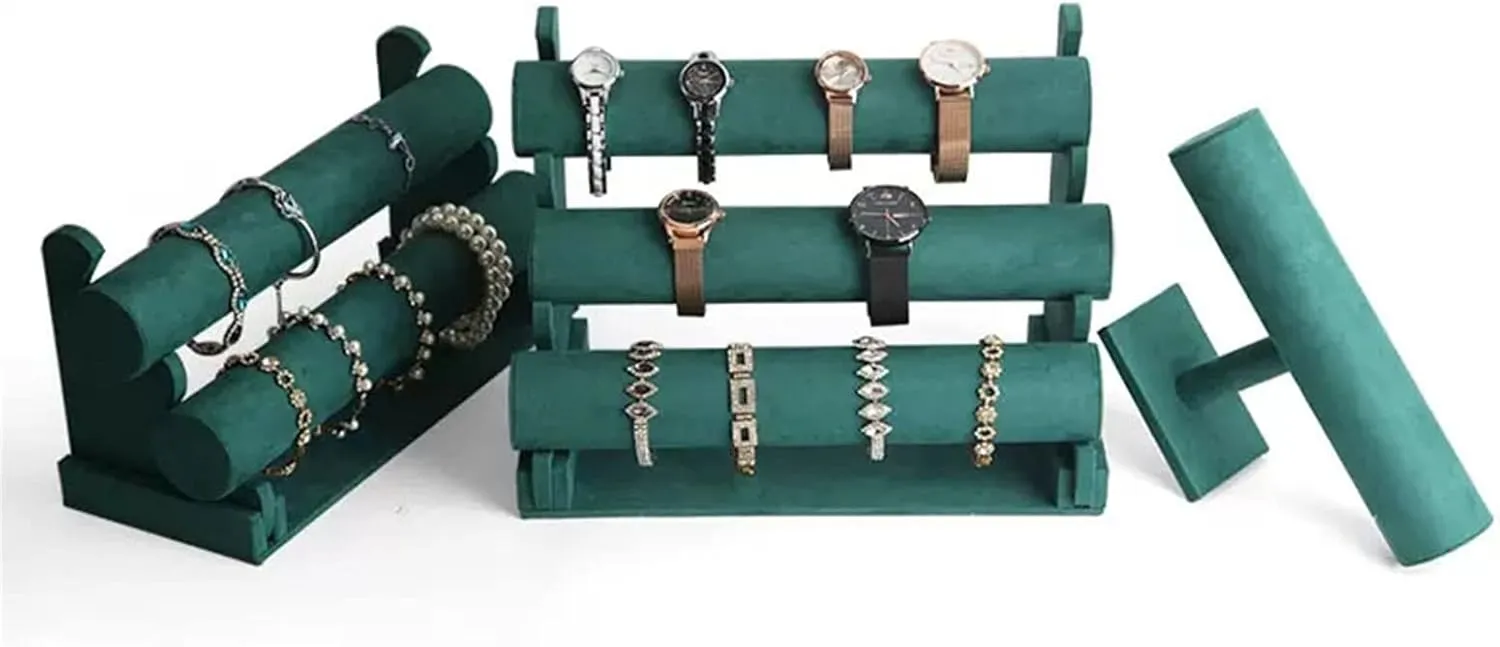 Jewelry Rack Velvet Bracelet Display Stand 1/2/3 Tier Detachable Bracelet Holder Watch Stand T-Bar Bracelet Stand for Jewelry Organizer and Hairband Display, Green Jewelry Stand Holder ( Color : 2 )