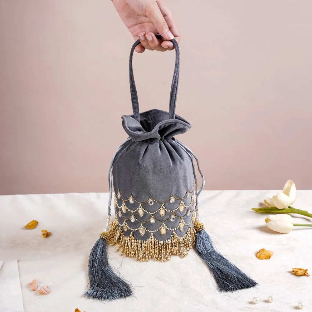 Jhoomar Velvet Potli Bag Dark Grey