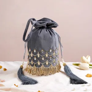 Jhoomar Velvet Potli Bag Dark Grey