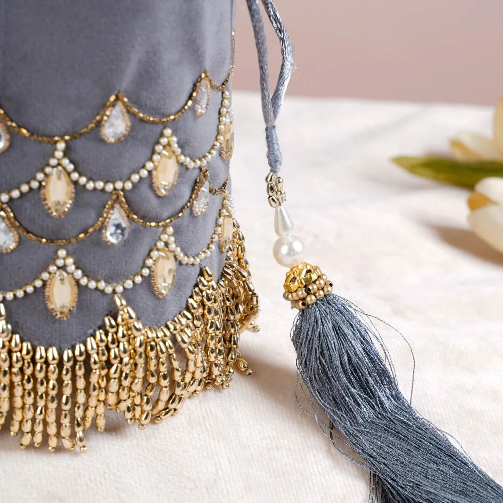 Jhoomar Velvet Potli Bag Dark Grey