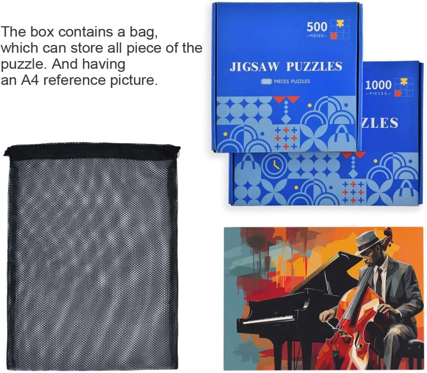 Jigsaw Puzzle 1000 Pieces for Adults Jazz Man Playing A Cello and Piano Wood Puzzles Educational Brain Toys 21218207