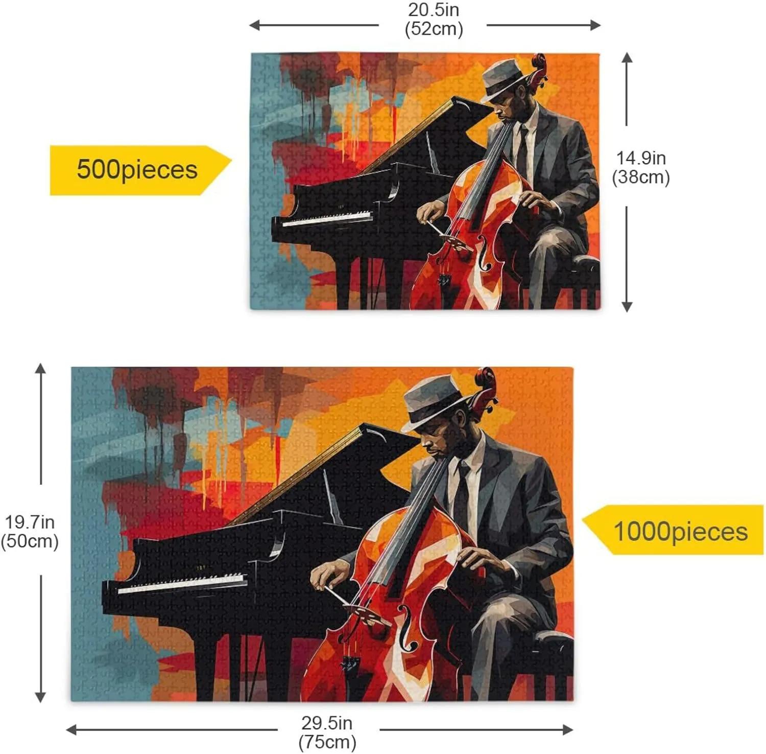 Jigsaw Puzzle 1000 Pieces for Adults Jazz Man Playing A Cello and Piano Wood Puzzles Educational Brain Toys 21218207