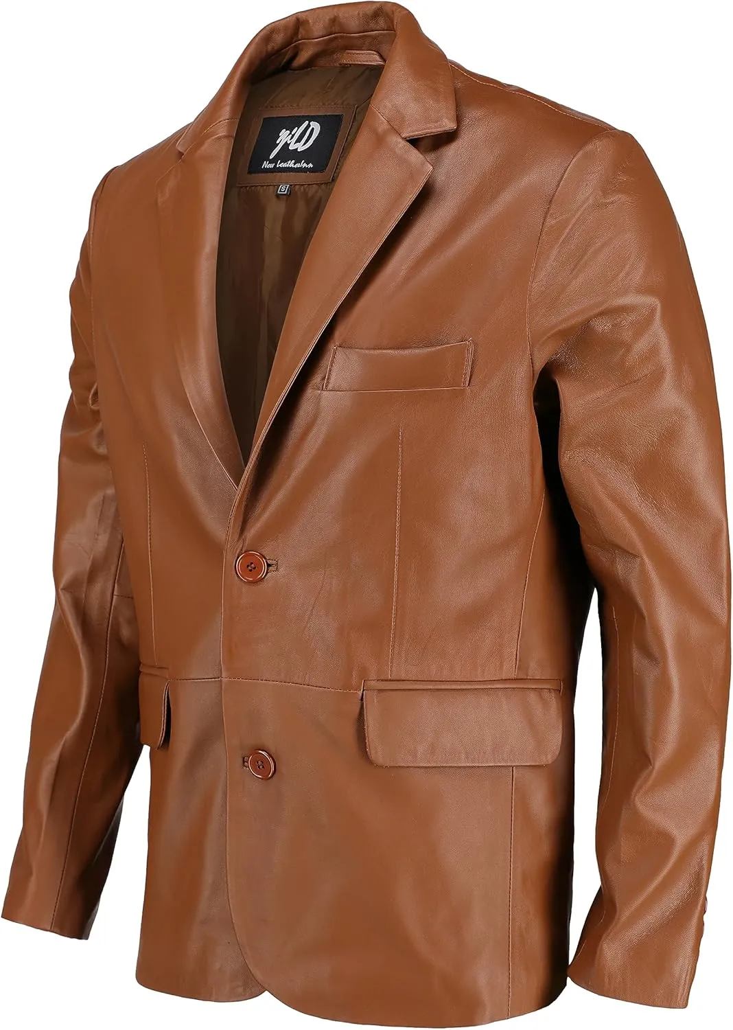 Jild Invisible Stitching Casual Leather Blazer for Men - 2-Button Closure Coat Style Regular Fit Lambskin Leather Jacket Men
