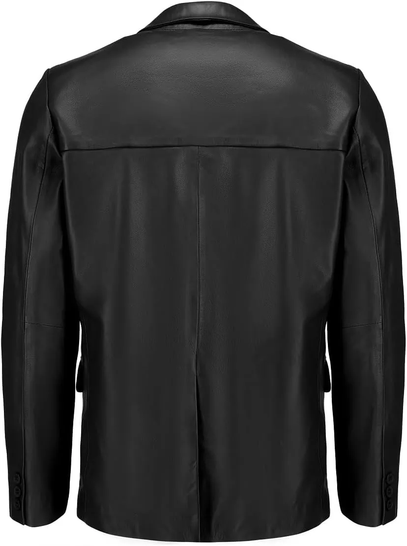 Jild Invisible Stitching Casual Leather Blazer for Men - 2-Button Closure Coat Style Regular Fit Lambskin Leather Jacket Men