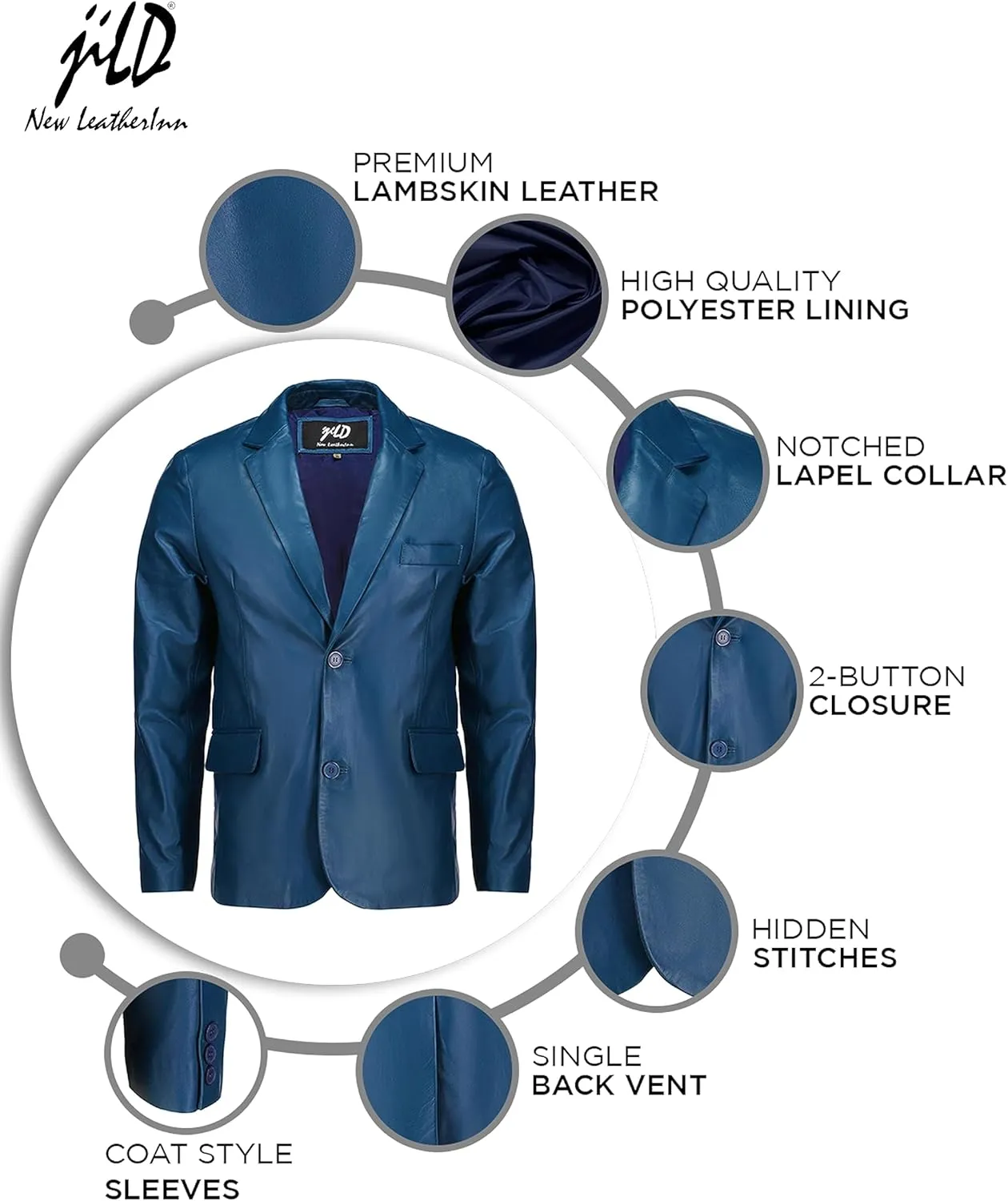 Jild Invisible Stitching Casual Leather Blazer for Men - 2-Button Closure Coat Style Regular Fit Lambskin Leather Jacket Men