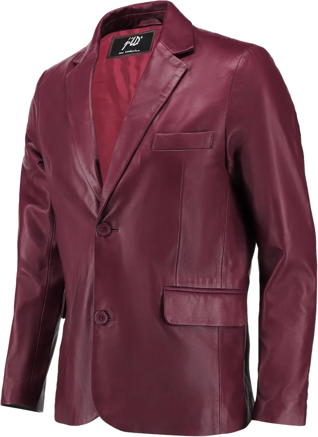 Jild Invisible Stitching Casual Leather Blazer for Men - 2-Button Closure Coat Style Regular Fit Lambskin Leather Jacket Men