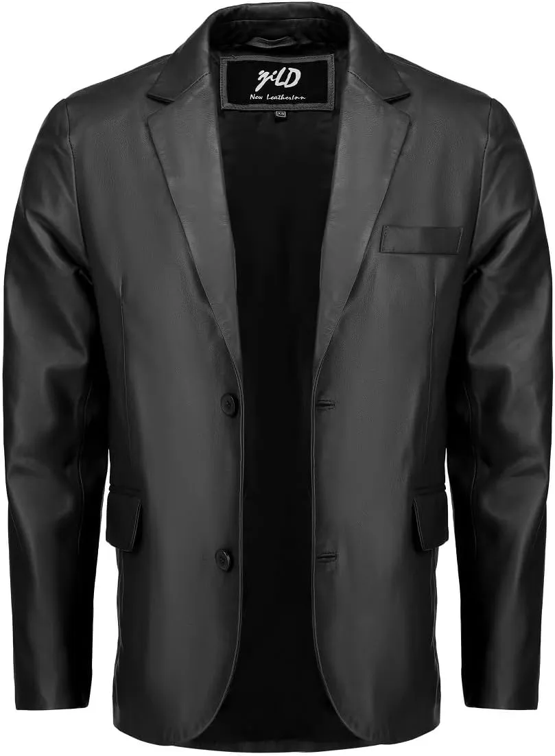 Jild Invisible Stitching Casual Leather Blazer for Men - 2-Button Closure Coat Style Regular Fit Lambskin Leather Jacket Men