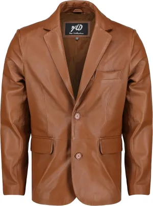 Jild Invisible Stitching Casual Leather Blazer for Men - 2-Button Closure Coat Style Regular Fit Lambskin Leather Jacket Men