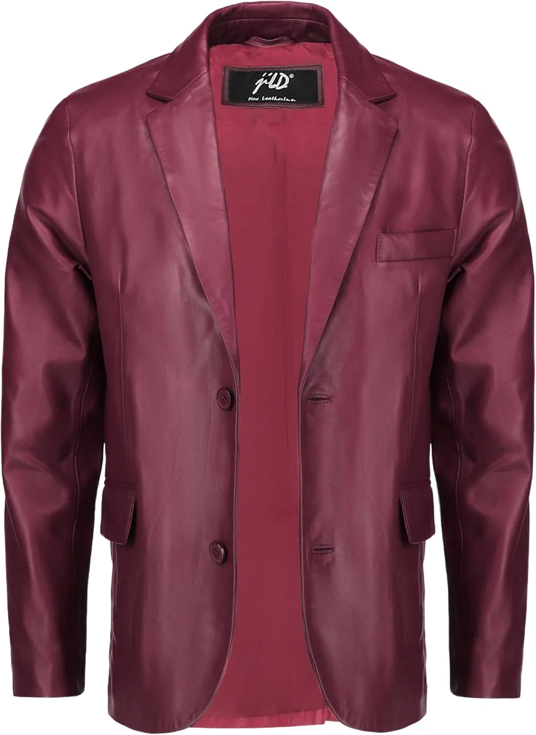 Jild Invisible Stitching Casual Leather Blazer for Men - 2-Button Closure Coat Style Regular Fit Lambskin Leather Jacket Men