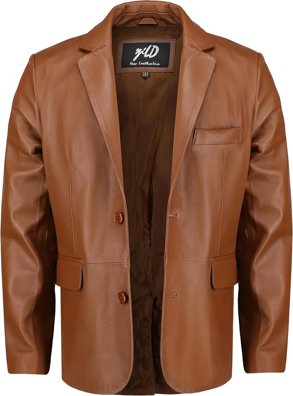 Jild Invisible Stitching Casual Leather Blazer for Men - 2-Button Closure Coat Style Regular Fit Lambskin Leather Jacket Men