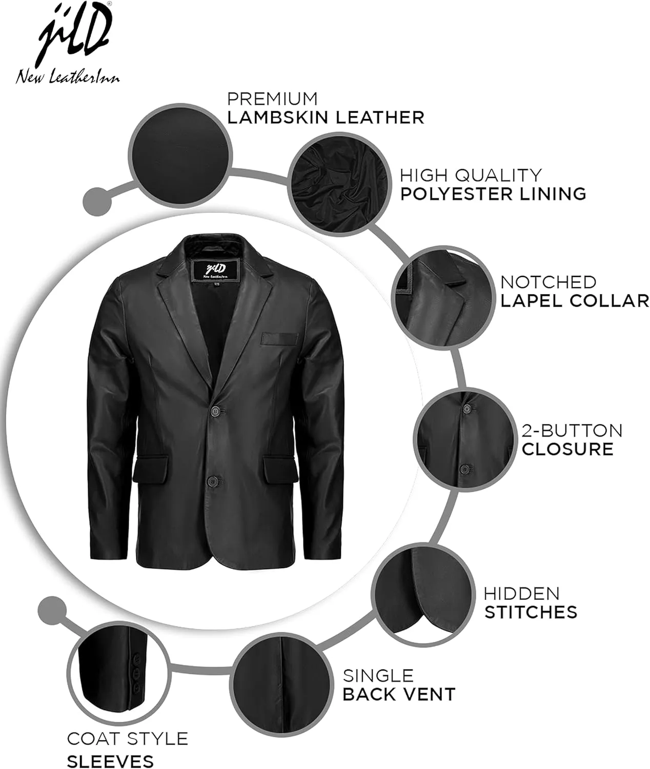 Jild Invisible Stitching Casual Leather Blazer for Men - 2-Button Closure Coat Style Regular Fit Lambskin Leather Jacket Men