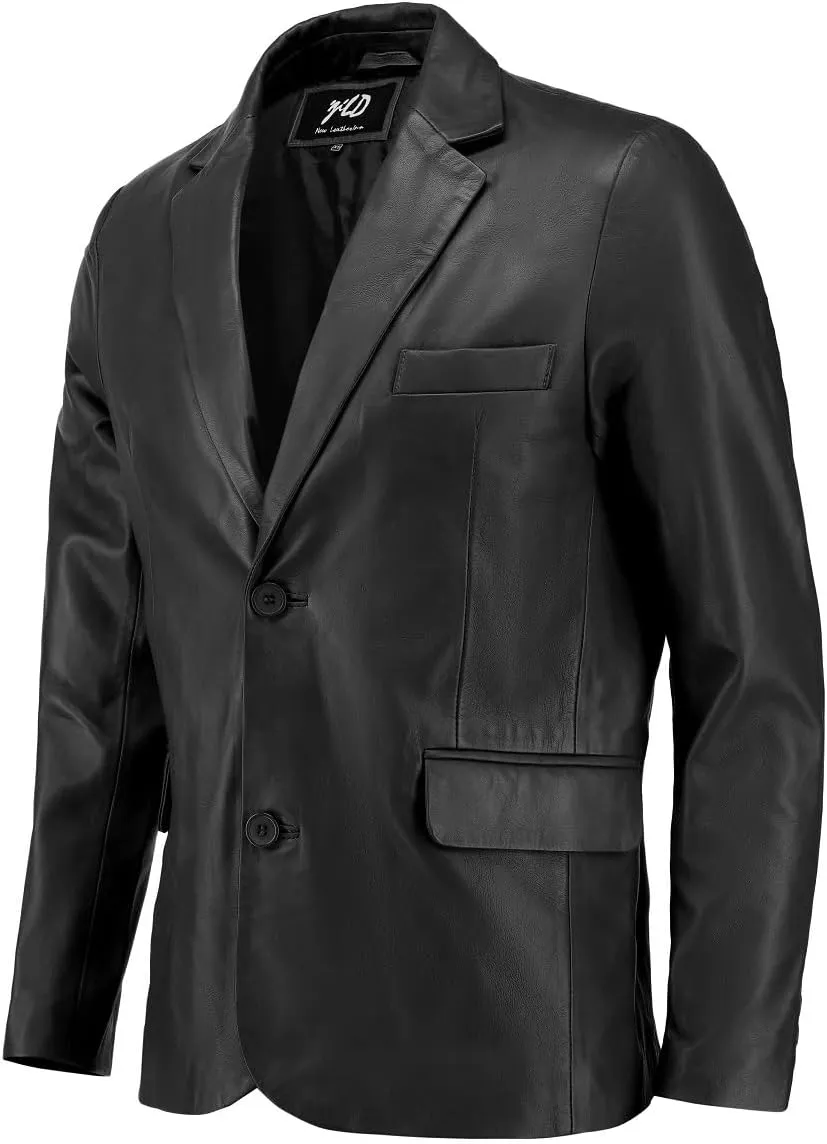Jild Invisible Stitching Casual Leather Blazer for Men - 2-Button Closure Coat Style Regular Fit Lambskin Leather Jacket Men