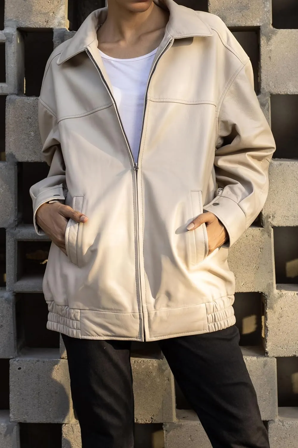 Jild Oversized Leather Jacket Women - Lambskin Leather Fall Jacket for Womens Fashion Plus Size Outfits