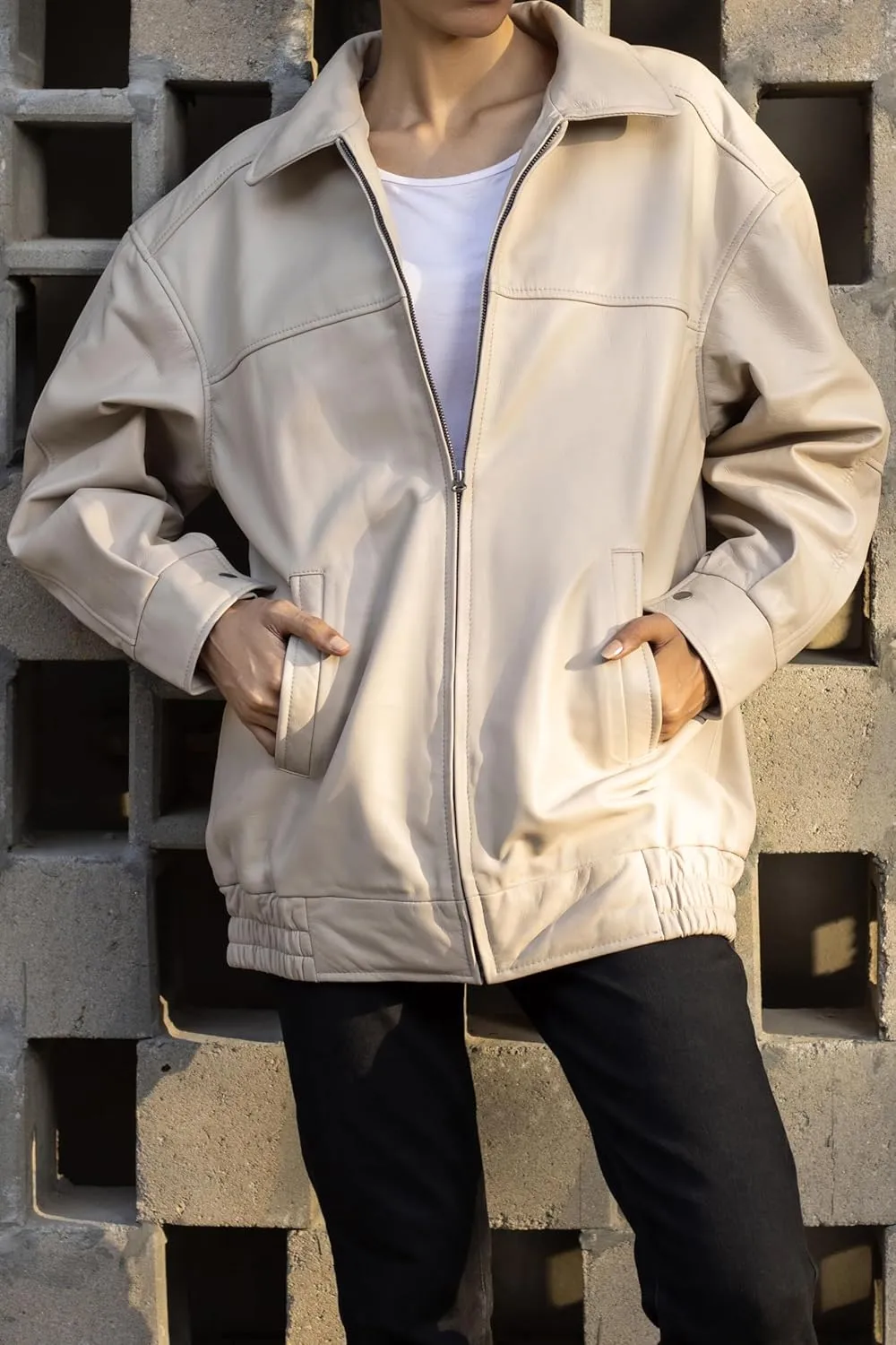Jild Oversized Leather Jacket Women - Lambskin Leather Fall Jacket for Womens Fashion Plus Size Outfits