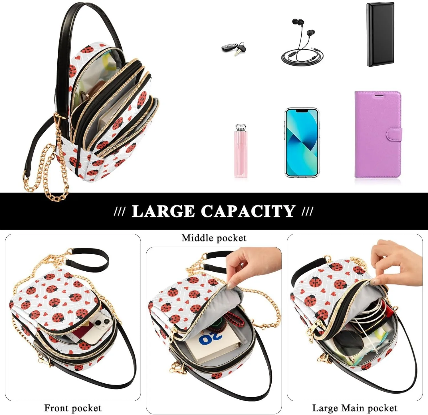 JIPONI Crossbody Bag for Women, Small Cell Phone Bag Shoulder Handbags Purse with Leather Strap