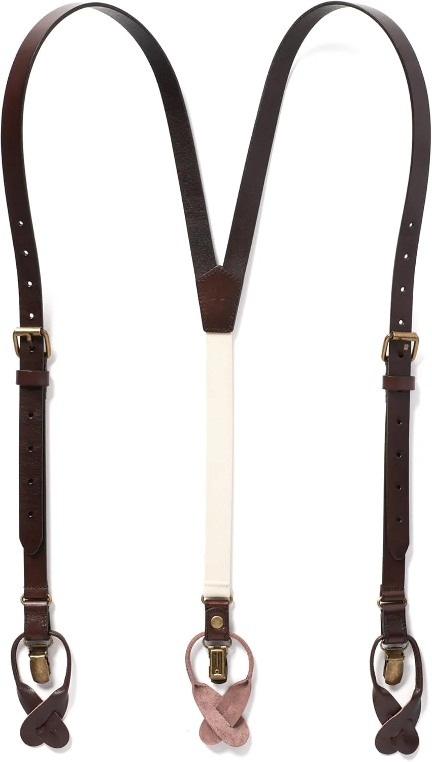 JJ Suspenders Genuine Leather Suspenders For Men with Elastic Strap & Interchangeable Clips