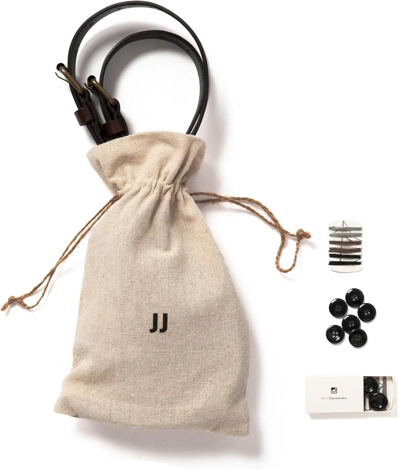 JJ Suspenders Genuine Leather Suspenders For Men with Elastic Strap & Interchangeable Clips