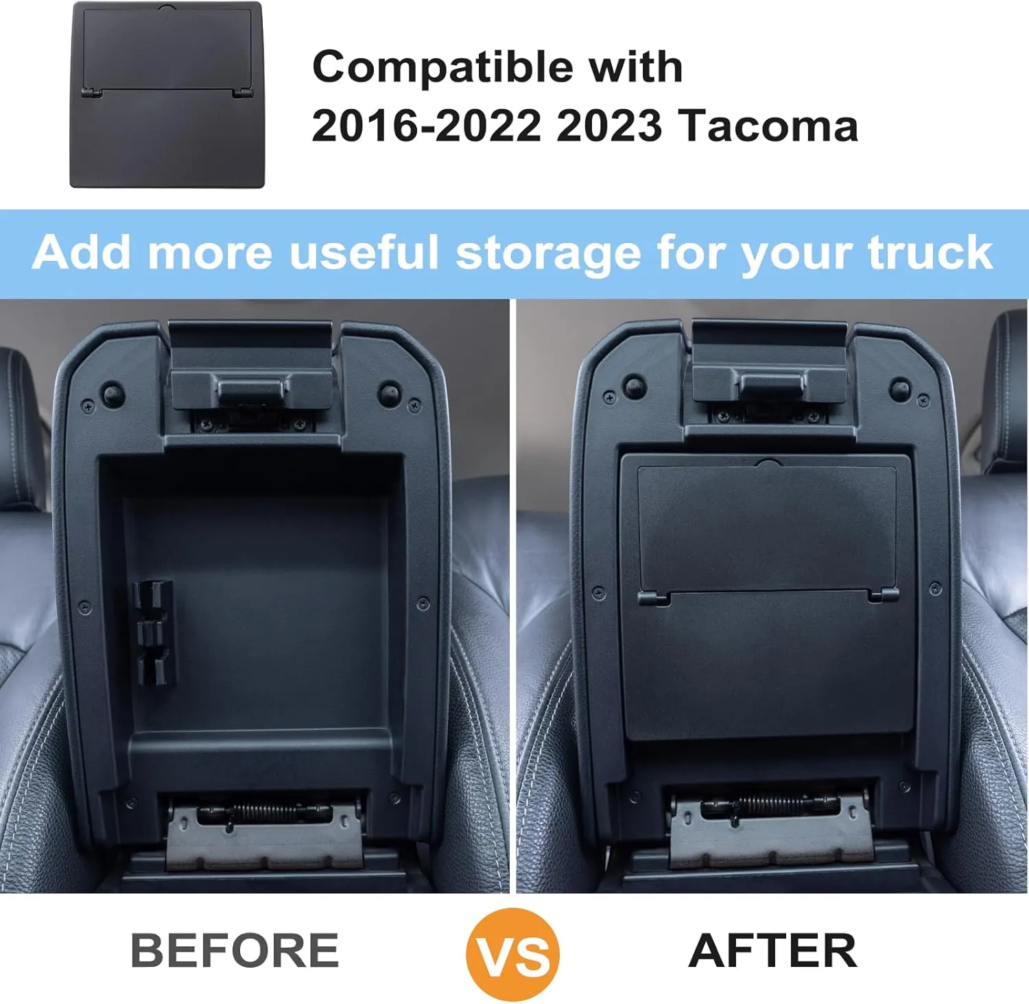 JKCOVER Center Console Hidden Box Organizer Compatible with 2016-2021 2022 2023 Toyota Tacoma Accessories Armrest Hidden Storage Box Secret Compartment Press to Open and Close (Patent Design)