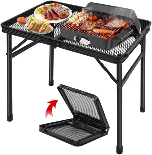 jkwokback Grill Table Camping Table Portable Folding Table Outdoor Picnic Table,Height Adjustable Collapsible Table with Mesh Desktop,Lightweight Metal Foldable Table for Camp BBQ Picnic RV
