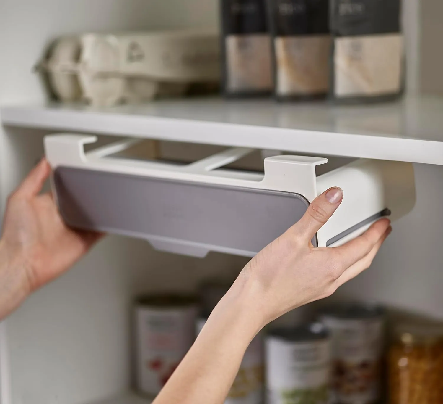 Joseph Joseph Spice Rack Organizer - Under-Shelf Kitchen Cabinet Storage Solution for Spices, Grey