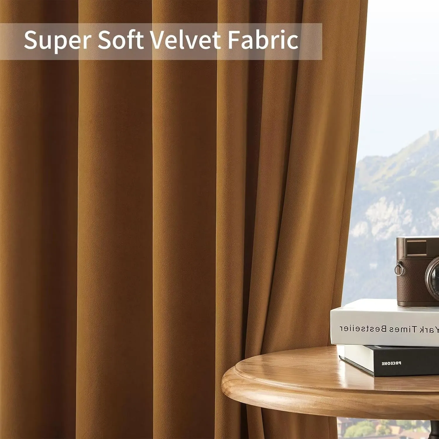 Joydeco Camel Brown Velvet Curtains 90 inch Length 2 Panels, Luxury Blackout Rod Pocket Thermal Insulated Window Curtains, Super Soft Room Darkening Drapes for Living Room Bedroom,W52 x L90 inches