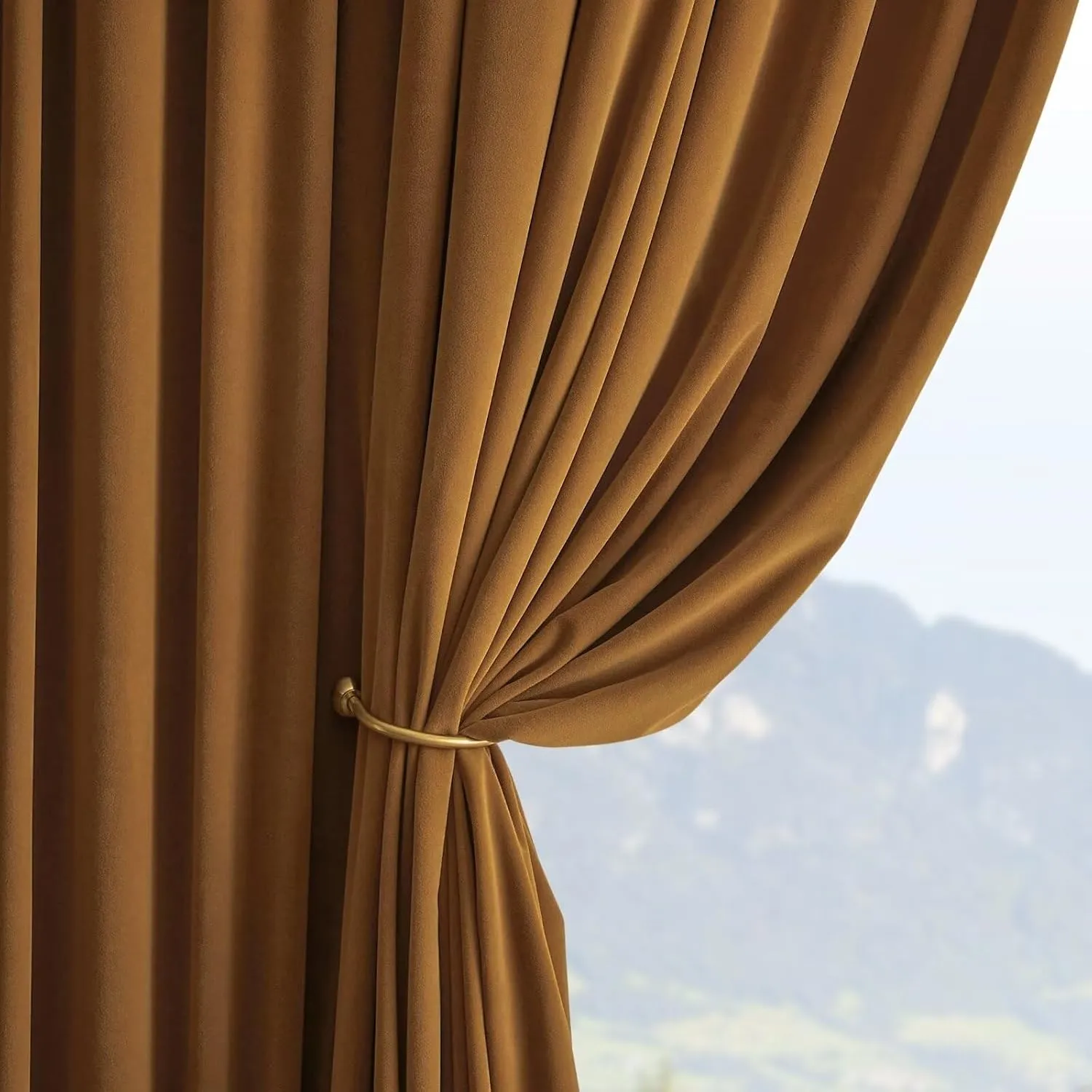 Joydeco Camel Brown Velvet Curtains 90 inch Length 2 Panels, Luxury Blackout Rod Pocket Thermal Insulated Window Curtains, Super Soft Room Darkening Drapes for Living Room Bedroom,W52 x L90 inches