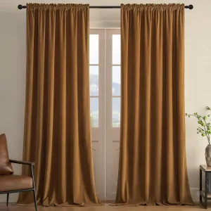 Joydeco Camel Brown Velvet Curtains 90 inch Length 2 Panels, Luxury Blackout Rod Pocket Thermal Insulated Window Curtains, Super Soft Room Darkening Drapes for Living Room Bedroom,W52 x L90 inches