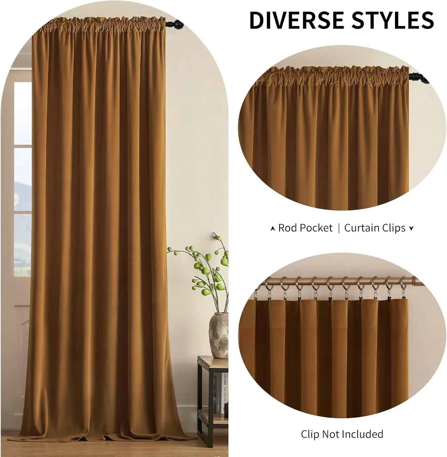 Joydeco Camel Brown Velvet Curtains 90 inch Length 2 Panels, Luxury Blackout Rod Pocket Thermal Insulated Window Curtains, Super Soft Room Darkening Drapes for Living Room Bedroom,W52 x L90 inches