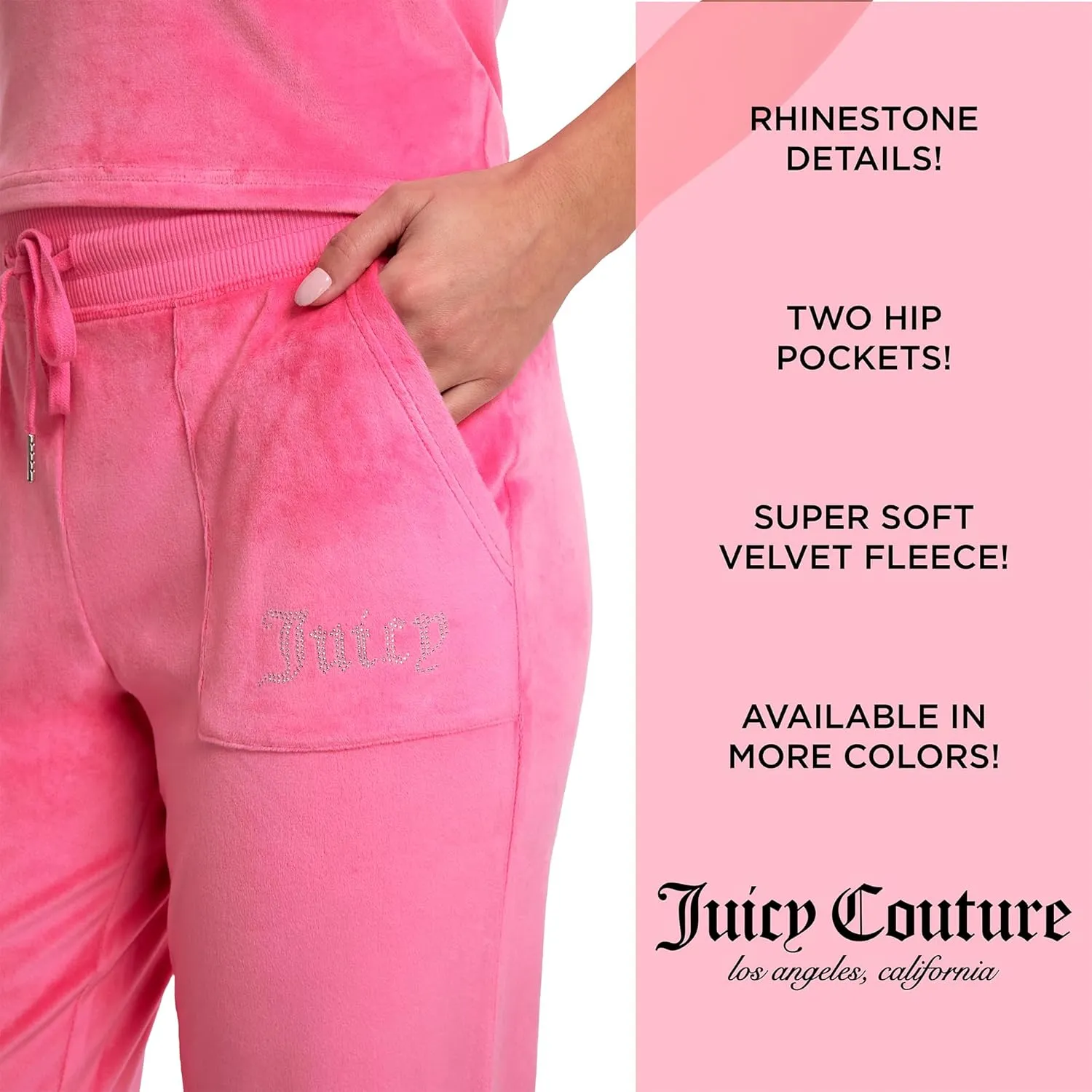 Juicy Couture Women's 2 Piece Velvet Fleece Short Sleeve Shirt and Pants Lounge Sleepwear Set