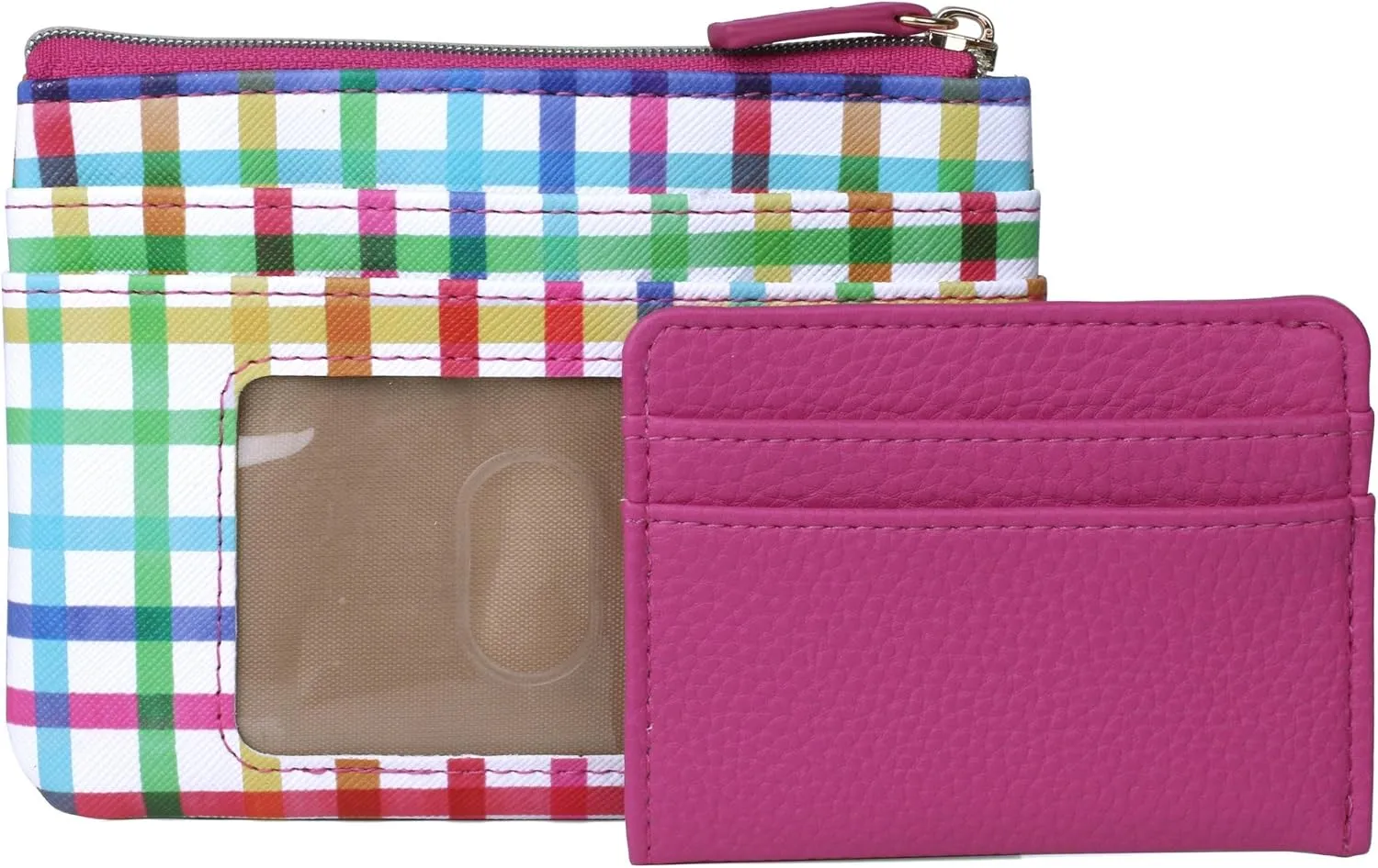 Julia Buxton Multi Colored Plaid Vegan Leather Lg. ID Coin Case