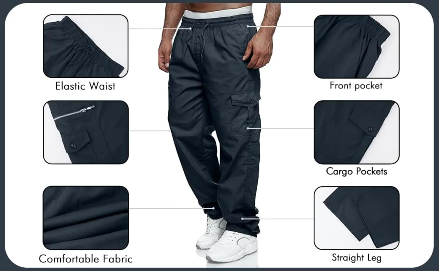 Julidostore Stretchmotions - Super Stretch Ice-Silk Comfort Cargo Pants Mens 6 Pockets Tactical Joggers Outdoor Trousers