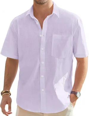 J.VER Men's Cotton Linen Short Sleeve Shirts Casual Lightweight Button Down Shirts Vacation Beach Summer Tops with Pocket
