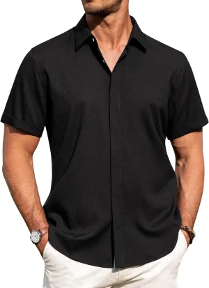 J.VER Men's Linen Shirts Casual Short Sleeve Button Down Shirt Beach Summer Vacation Holiday Wedding Cotton Tops