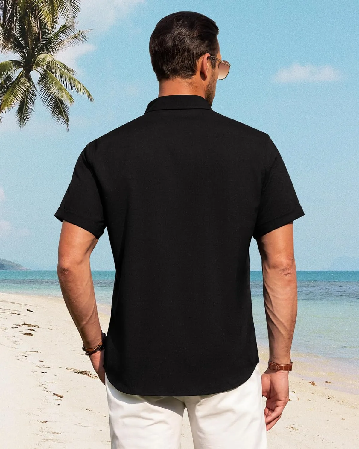 J.VER Men's Linen Shirts Casual Short Sleeve Button Down Shirt Beach Summer Vacation Holiday Wedding Cotton Tops